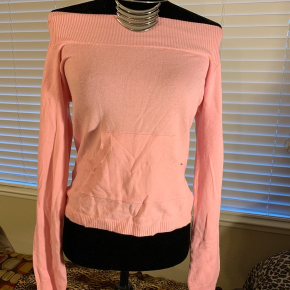 Sweaters - Pink off shoulder sweater with pockets.